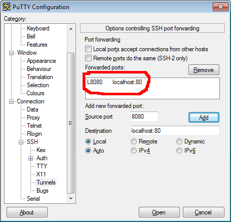 ssh putty tunneling